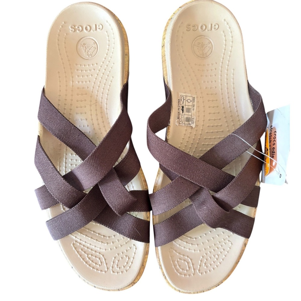 Crocs Edie Stretch Sandals Espresso Brown Strappy Comfort Slide Women Size 10